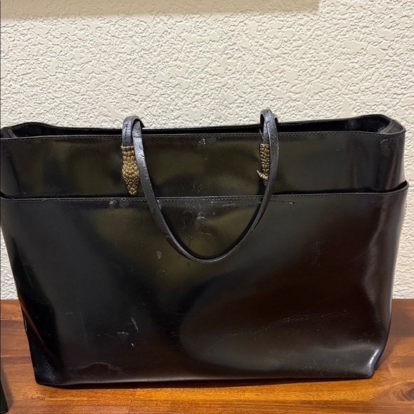 One of a Kind Francesco Biasia Black Leather Tote with Snake Accents - Picture 5 of 15